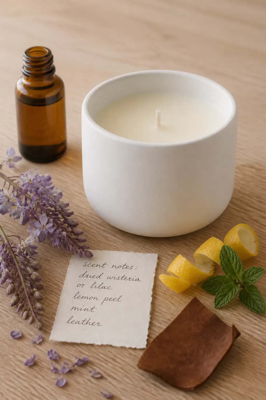 Scent notes for a Hartisans pour: botanicals, oil, and a label-free jar