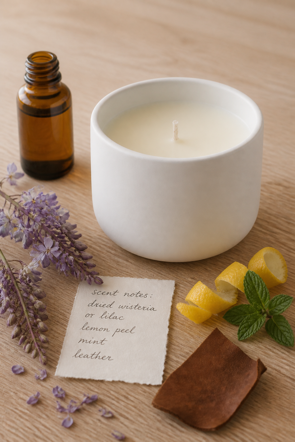 Scent notes for a Hartisans pour: botanicals, oil, and a label-free jar