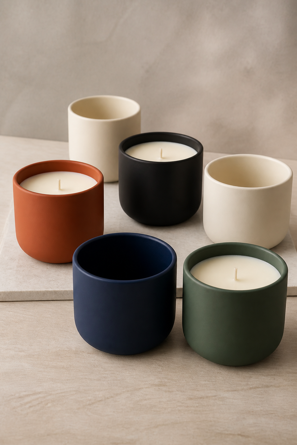 Label-free Hartisans vessels in terracotta, charcoal, cream, sage, and navy