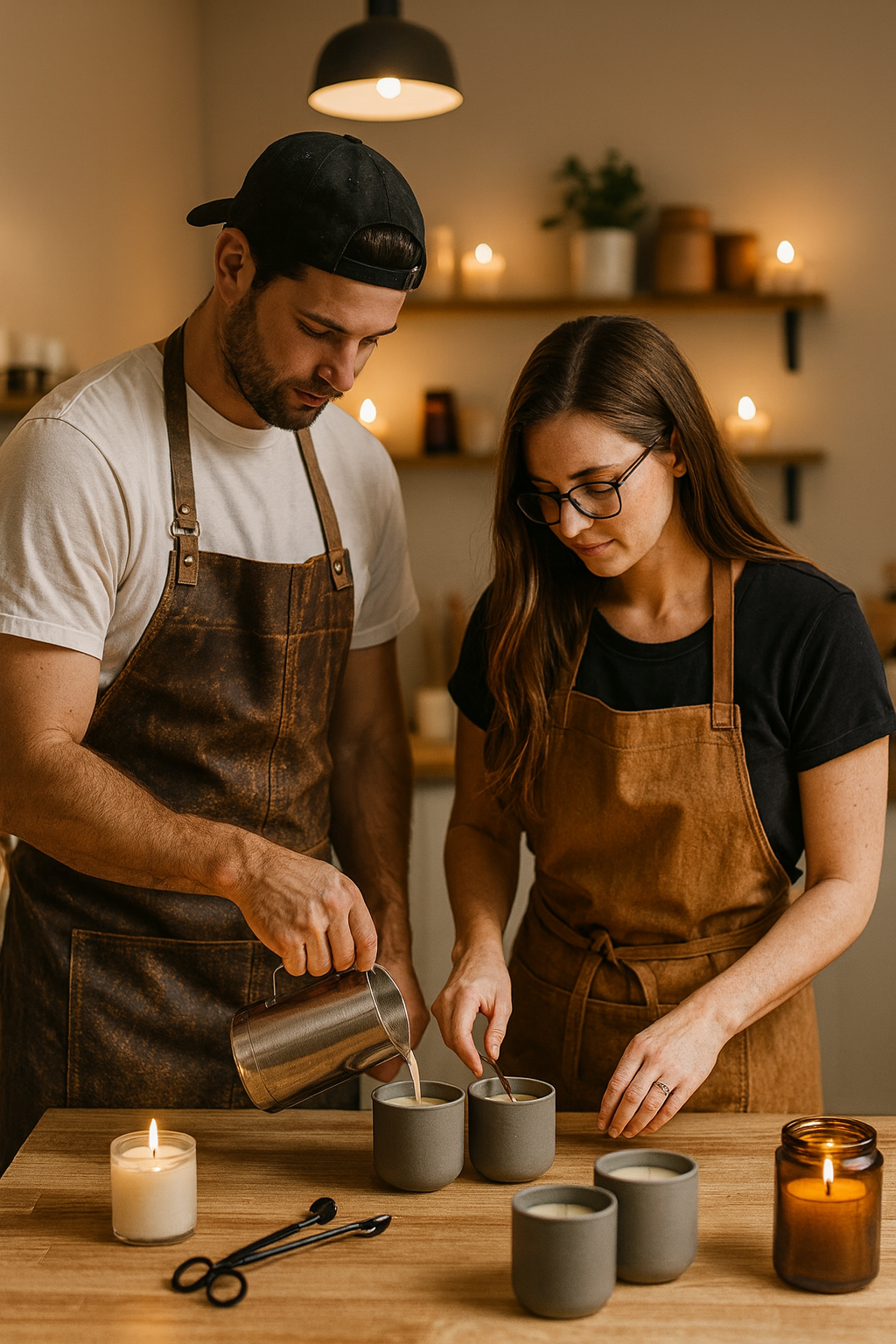 Sarah and Joey pouring candles